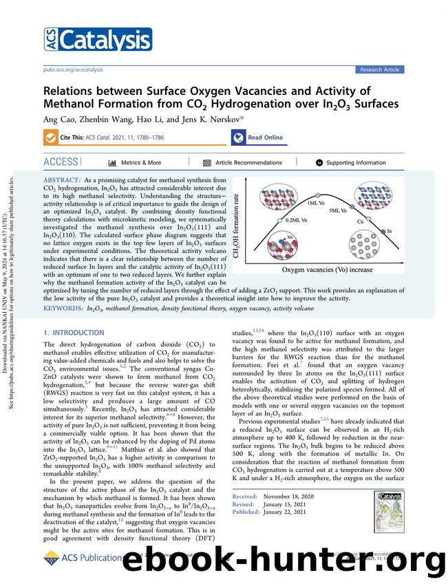 Relations between Surface Oxygen Vacancies and Activity of Methanol Formation from CO2 Hydrogenation over In2O3 Surfaces by Ang Cao Zhenbin Wang Hao Li & Jens K. Nørskov