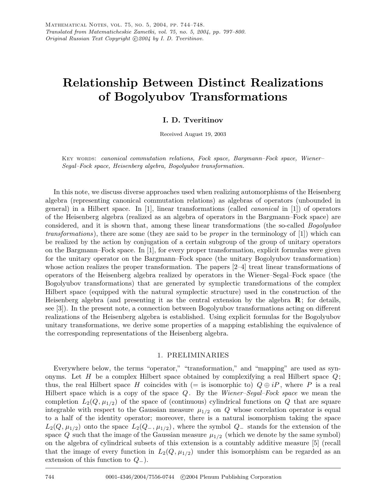 Relationship Between Distinct Realizations of Bogolyubov Transformations by Unknown