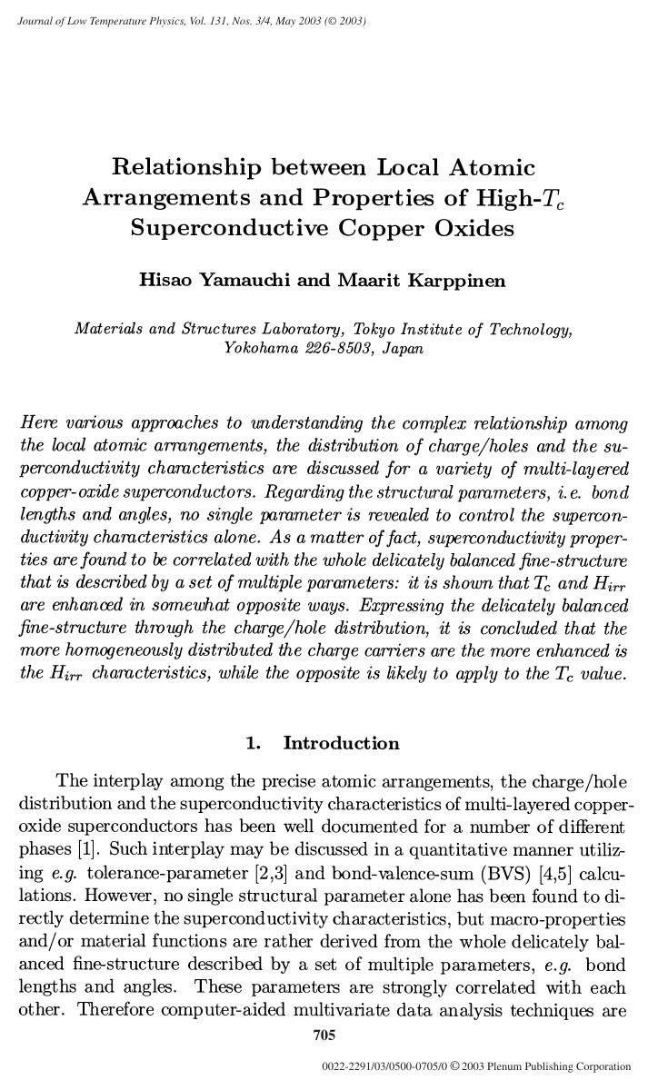 Relationship Between Local Atomic Arrangements and Properties of High-<Emphasis Type="Italic">T<Emphasis> <Subscript>c<Subscript> Superconductive Copper Oxides by Unknown