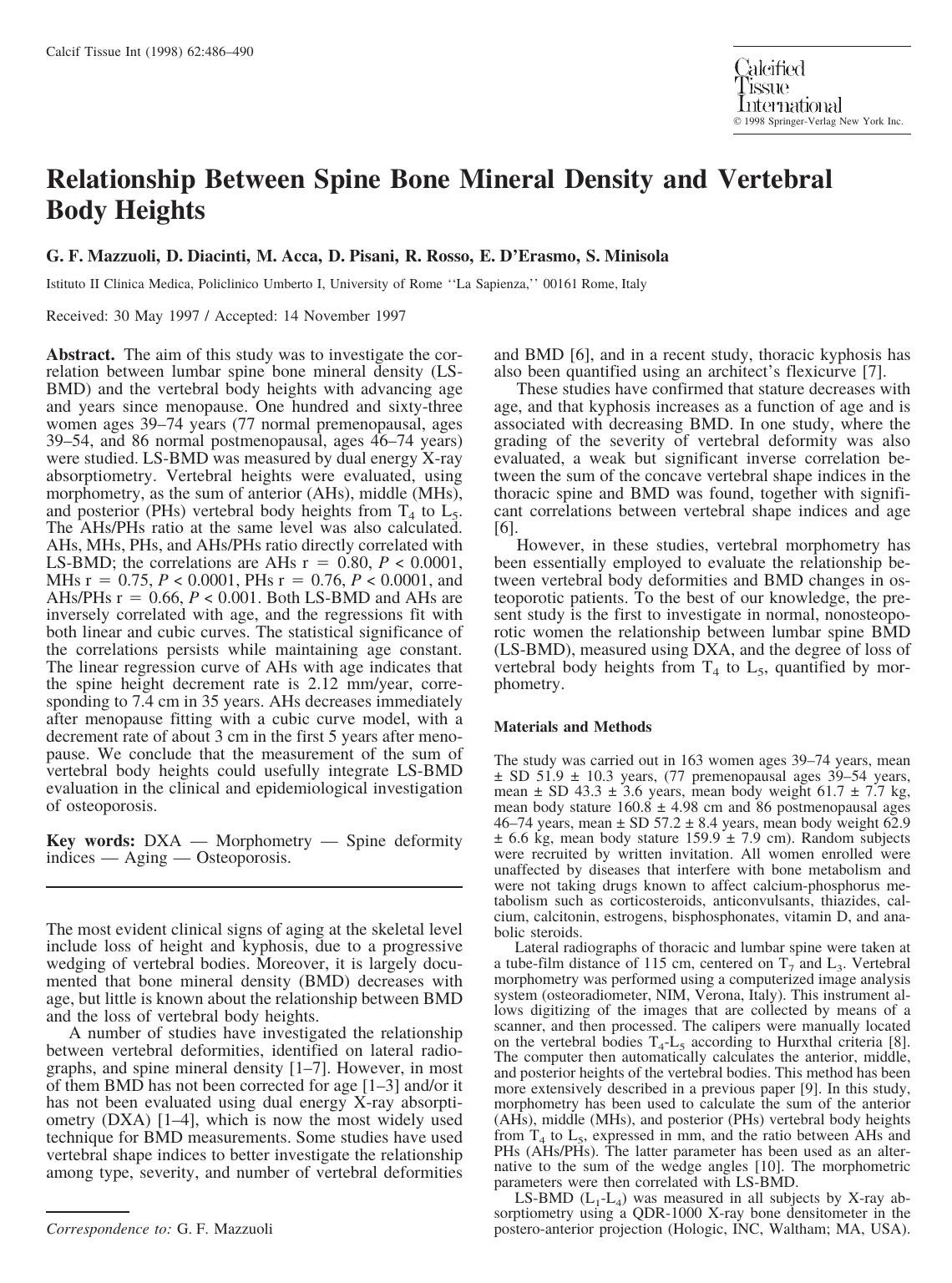 Relationship Between Spine Bone Mineral Density and Vertebral Body Heights by Mazzuoli G. et al