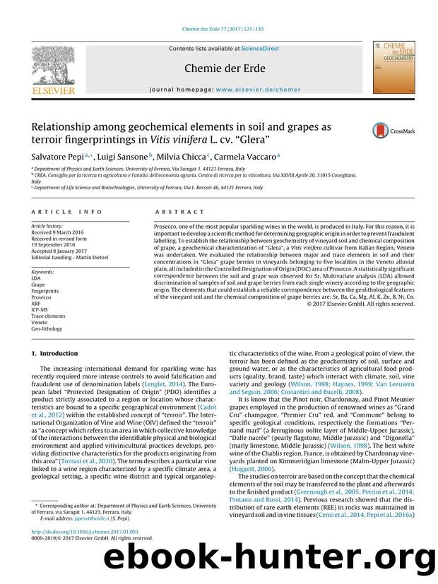 Relationship among geochemical elements in soil and grapes as terroir fingerprintings in Vitis vinifera L. cv. âGleraâ by Salvatore Pepi & Luigi Sansone & Milvia Chicca & Carmela Vaccaro