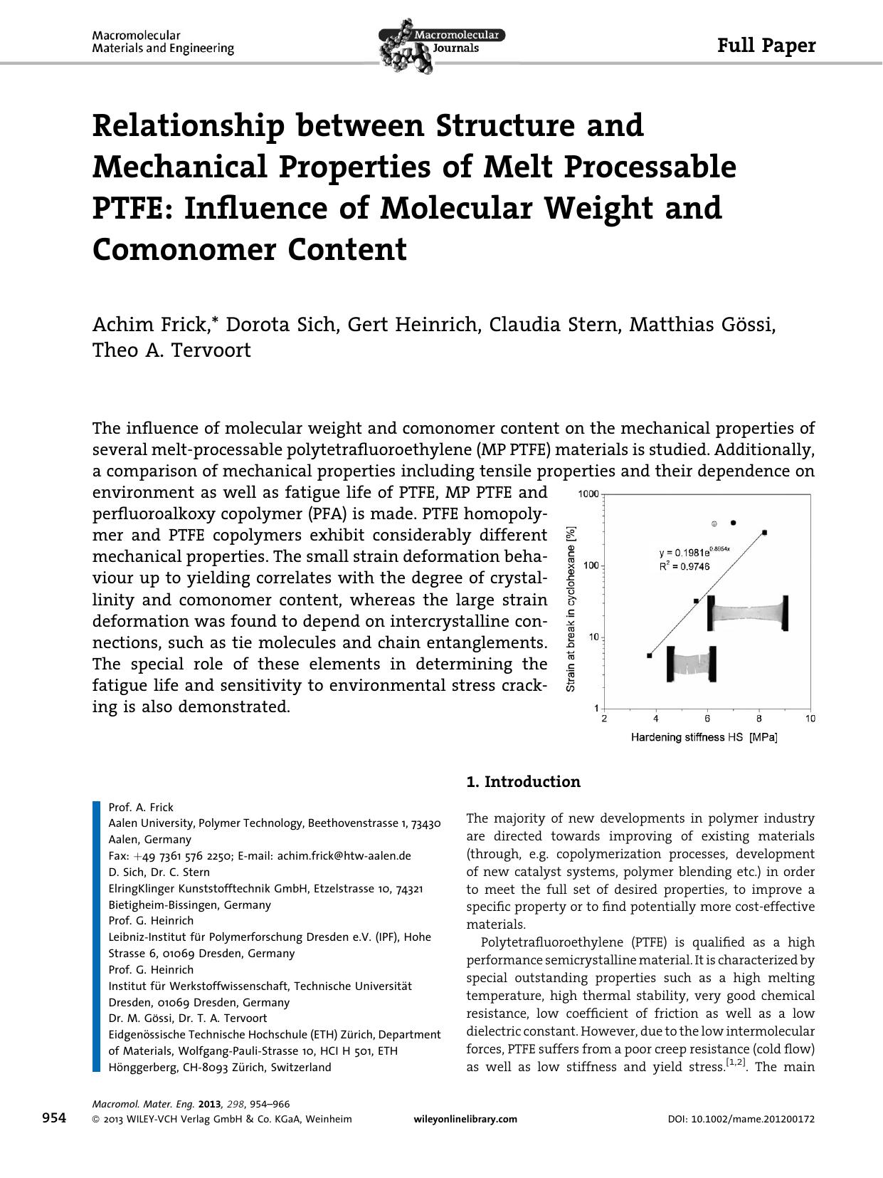 Relationship between Structure and Mechanical Properties of Melt Processable PTFE: Influence of Molecular Weight and Comonomer Content by Unknown
