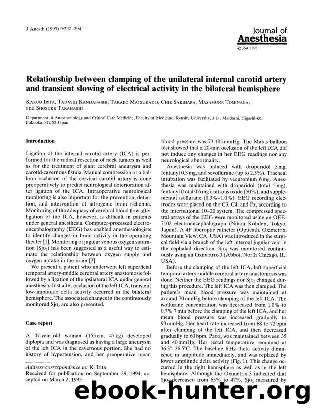 Relationship between clamping of the unilateral internal carotid artery and transient slowing of electrical activity in the bilateral hemisphere by Unknown