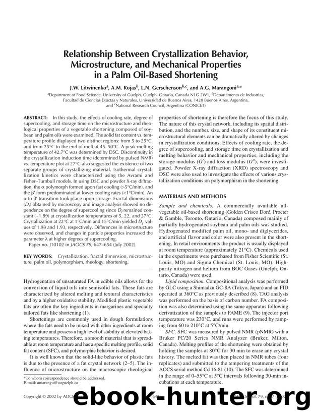 Relationship between crystallization behavior, microstructure, and mechanical properties in a palm oil-based shortening by Unknown