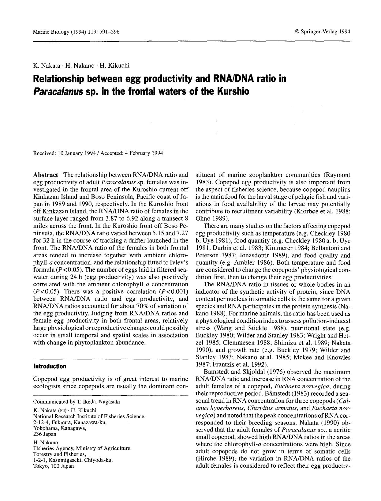 Relationship between egg productivity and RNADNA ratio in <Emphasis Type="Italic">Paracalanus<Emphasis> sp. in the frontal waters of the Kurshio by Unknown