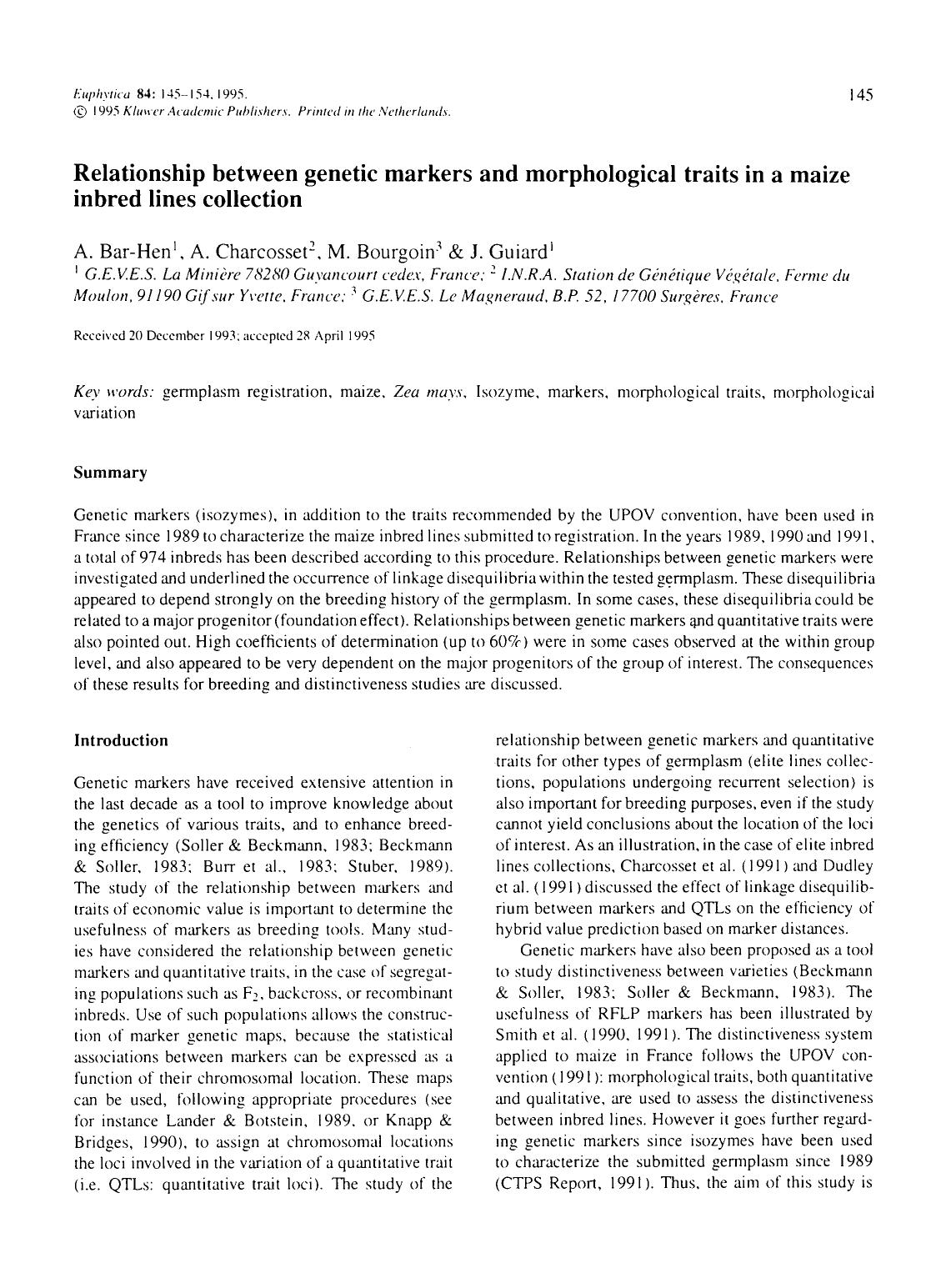 Relationship between genetic markers and morphological traits in a maize inbred lines collection by Unknown