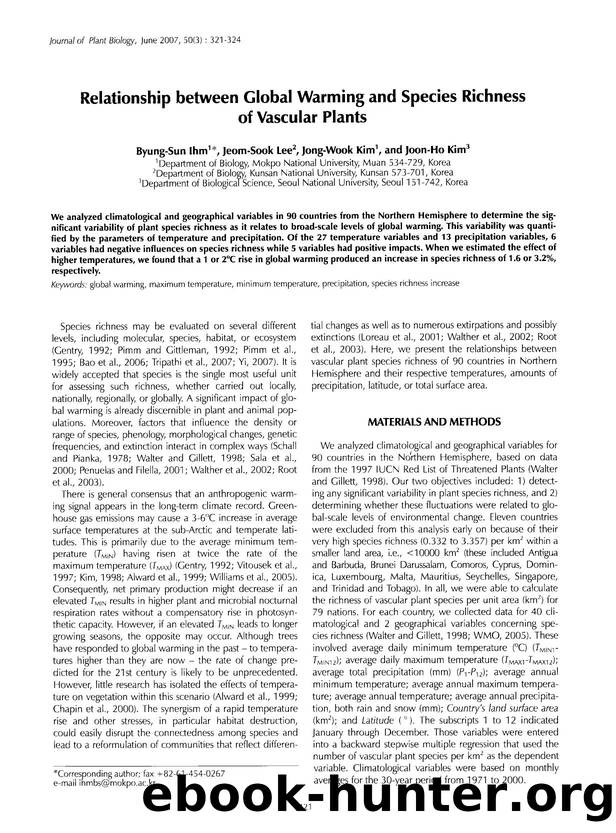 Relationship between global warming and species richness of vascular plants by Unknown