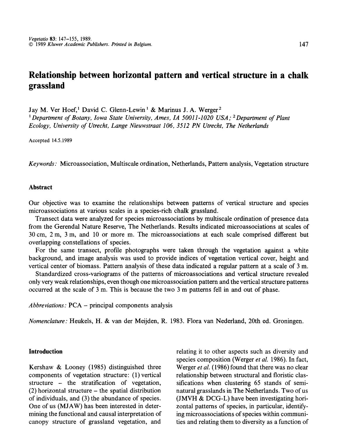 Relationship between horizontal pattern and vertical structure in a chalk grassland by Unknown