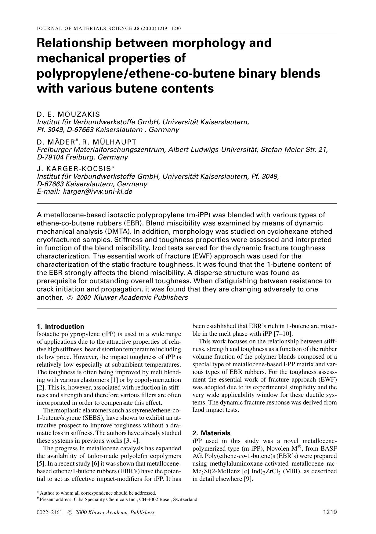 Relationship between morphology and mechanical properties of polypropyleneethene-co-butene binary blends with various butene contents by Unknown