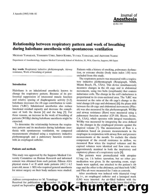 Relationship between respiratory pattern and work of breathing during halothane anesthesia with spontaneous ventilation by Unknown