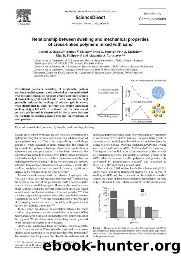 Relationship between swelling and mechanical properties of cross-linked polymers mixed with sand by unknow