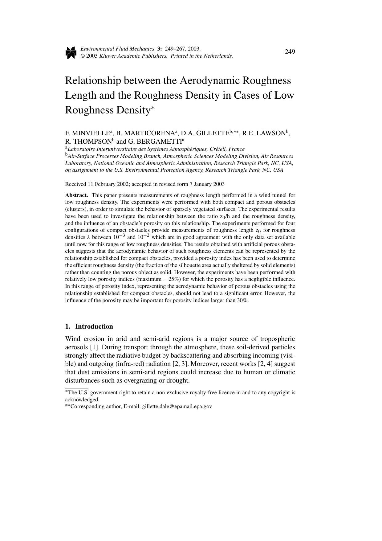 Relationship between the Aerodynamic Roughness Length and the Roughness Density in Cases of Low Roughness Density<Superscript>*<Superscript> by Unknown