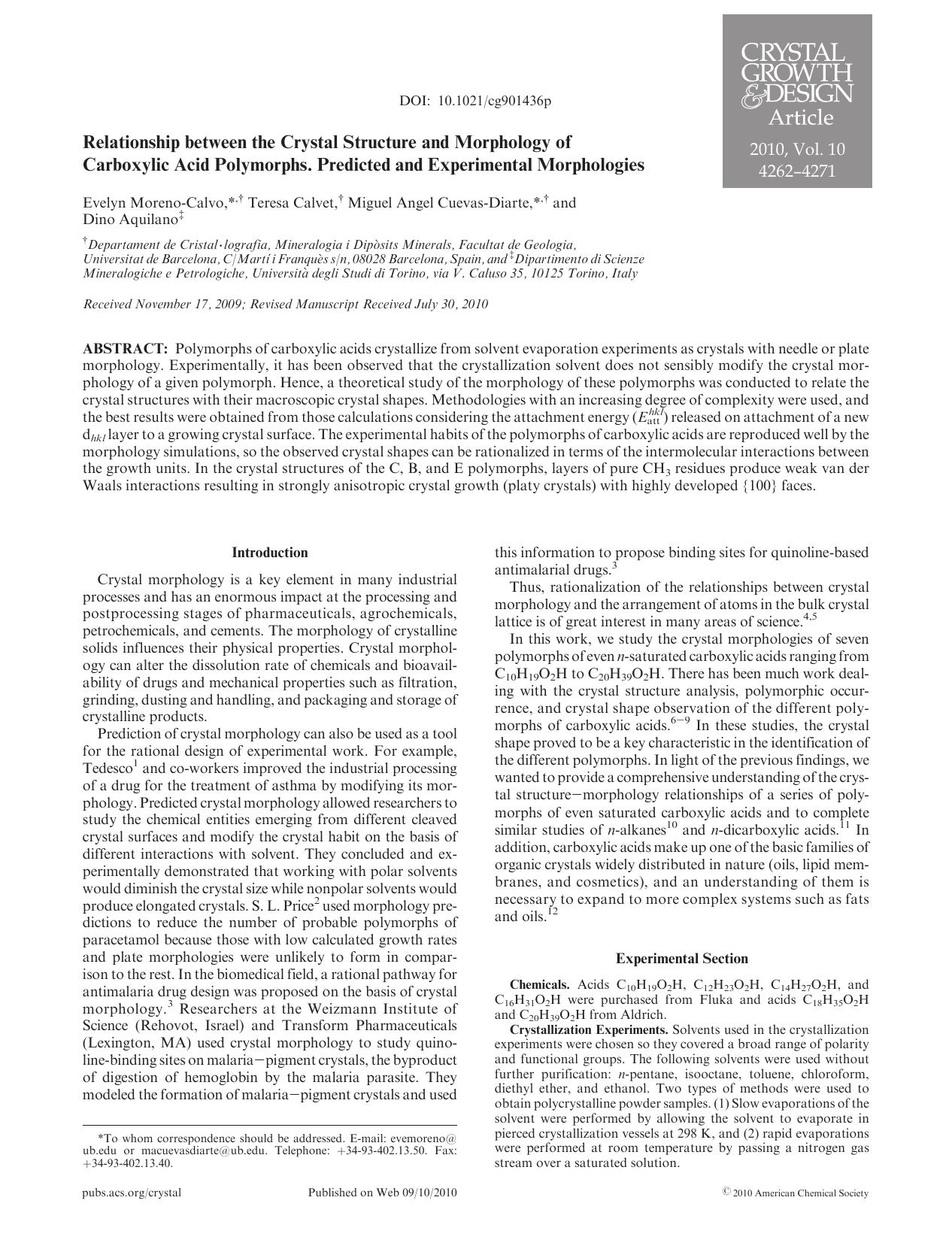 Relationship between the Crystal Structure and Morphology of Carboxylic Acid Polymorphs. Predicted and Experimental Morphologies by Unknown