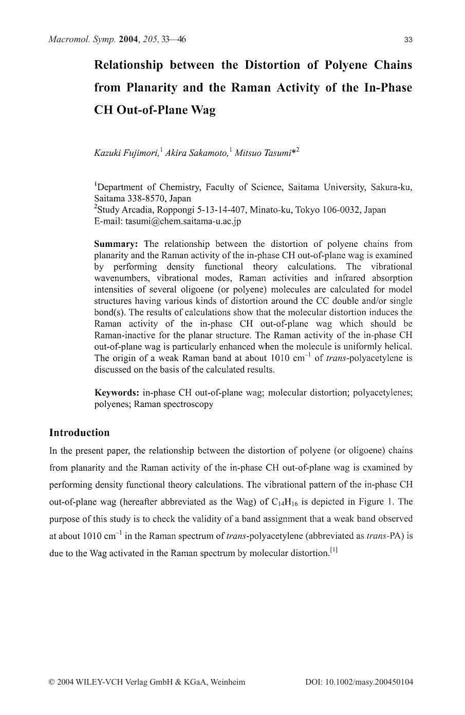 Relationship between the distortion of polyene chains from planarity and the Raman activity of the in-phase CH out-of-plane wag by Unknown