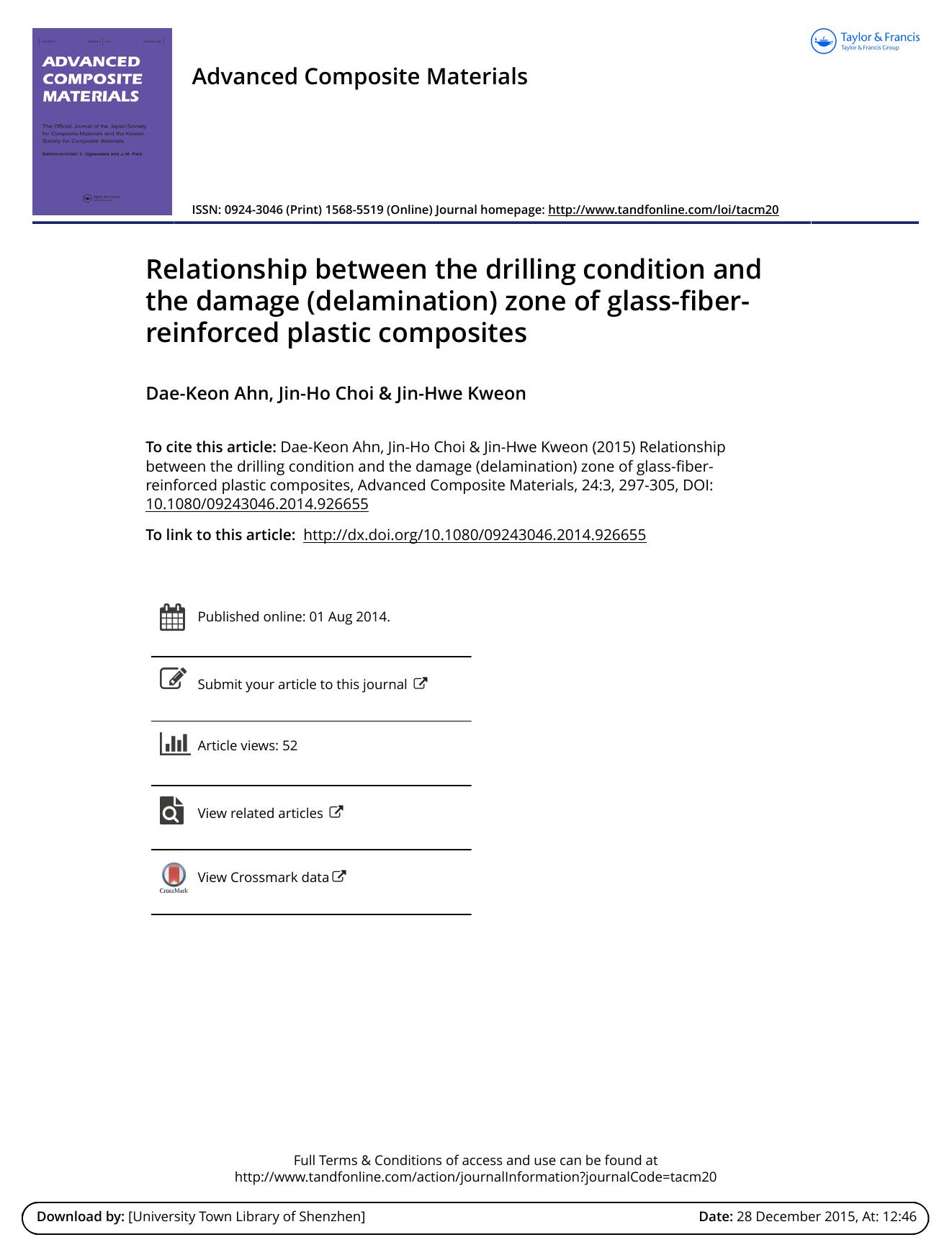 Relationship between the drilling condition and the damage (delamination) zone of glass-fiber-reinforced plastic composites by Dae-Keon Ahn