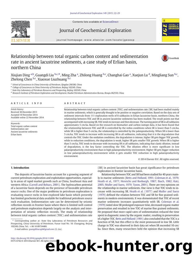 Relationship between total organic carbon content and sedimentation rate in ancient lacustrine sediments, a case study of Erlian basin, northern China by unknow