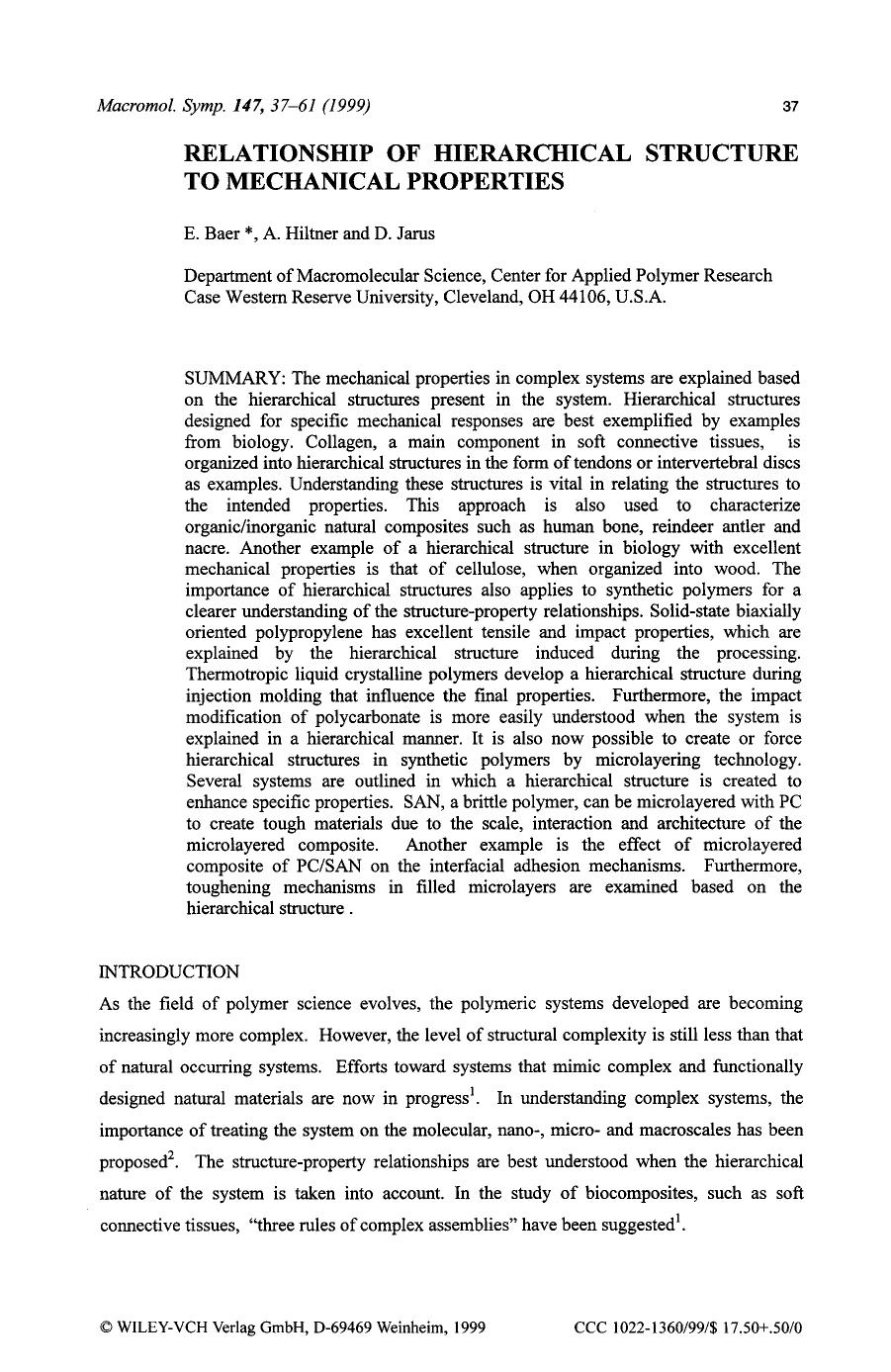 Relationship of hierarchical structure to mechanical properties by Unknown