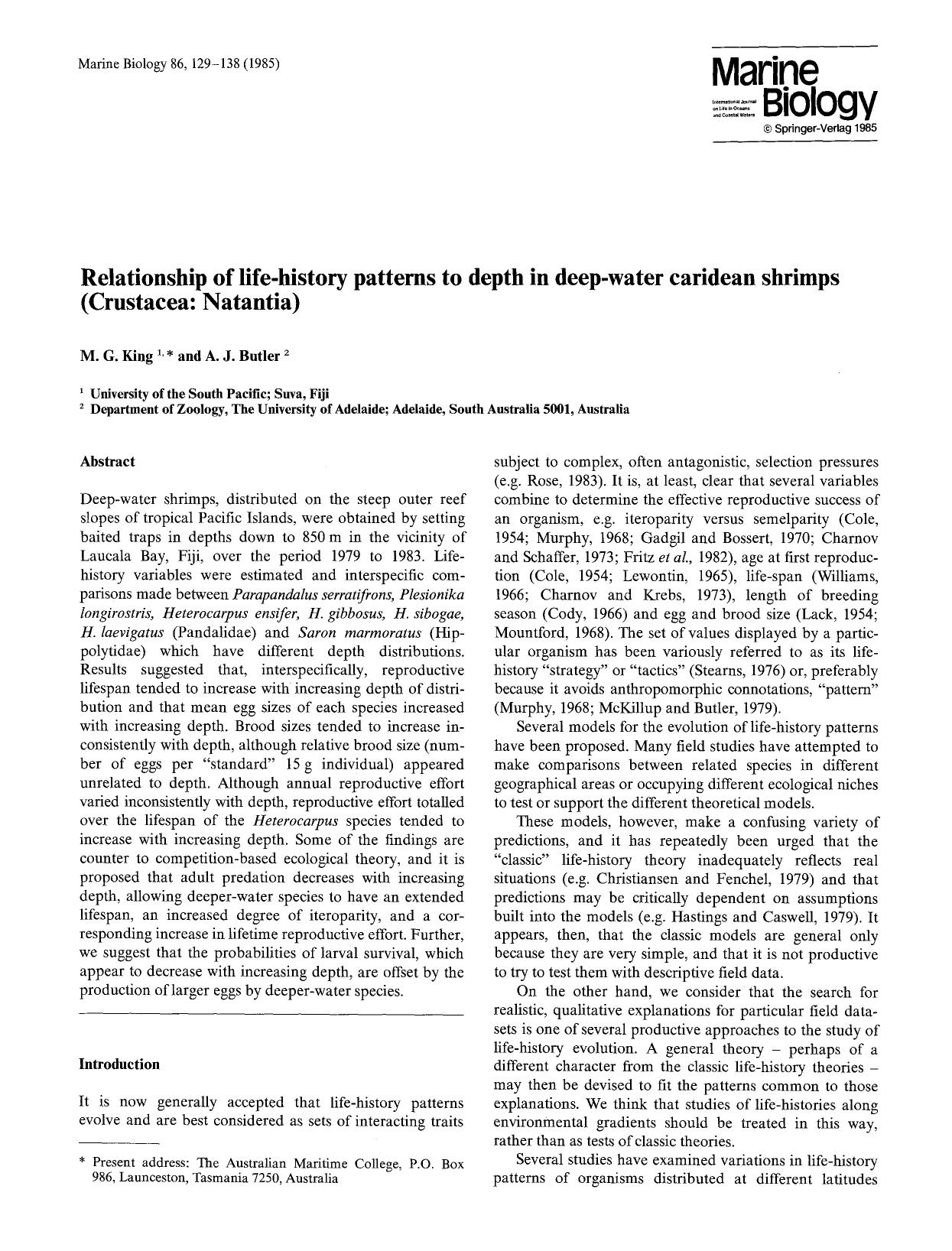 Relationship of life-history patterns to depth in deep-water caridean shrimps (Crustacea: Natantia) by Unknown