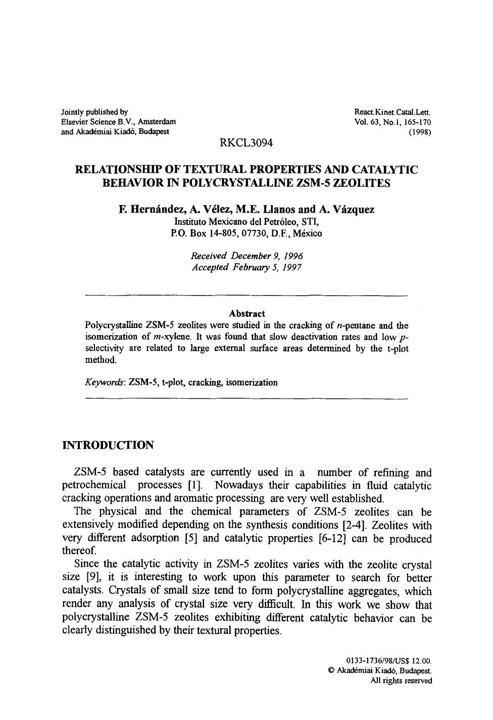 Relationship of textural properties and catalytic behavior in polycrystalline ZSM-5 zeolites by Unknown