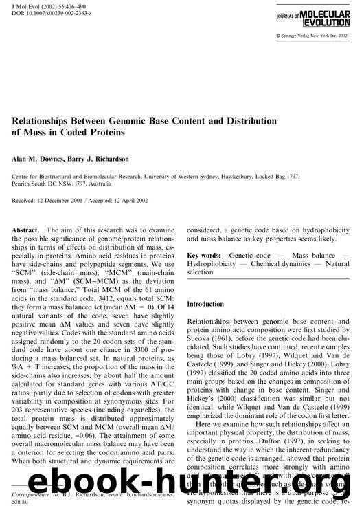 Relationships Between Genomic Base Content and Distribution of Mass in Coded Proteins by Downes A.M. et al