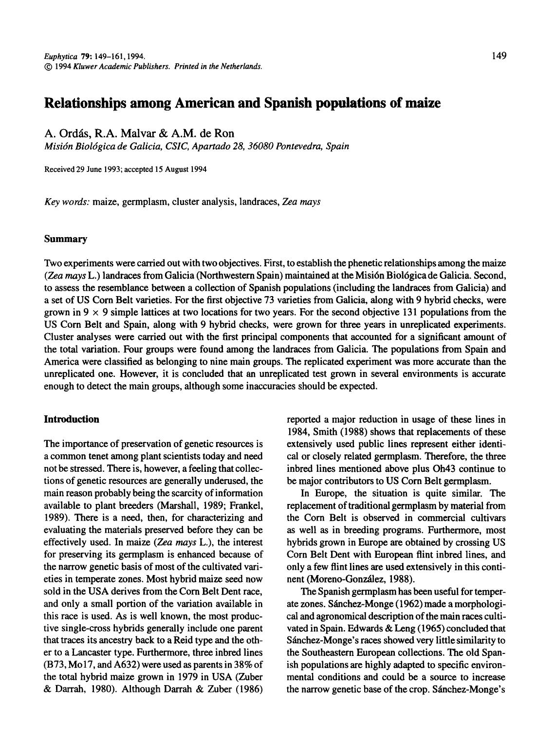 Relationships among American and Spanish populations of maize by Unknown