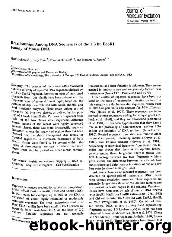 Relationships among DNA sequences of the 1.3 kb EcoRI family of mouse DNA by Unknown
