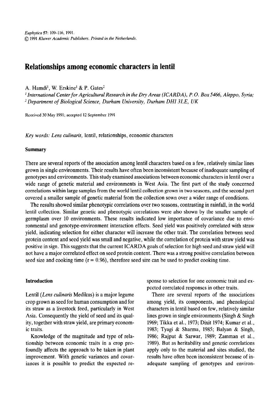 Relationships among economic characters in lentil by Unknown
