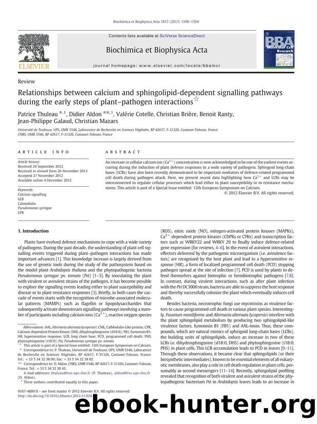 Relationships between calcium and sphingolipid-dependent signalling pathways during the early steps of plant-pathogen interactions by unknow
