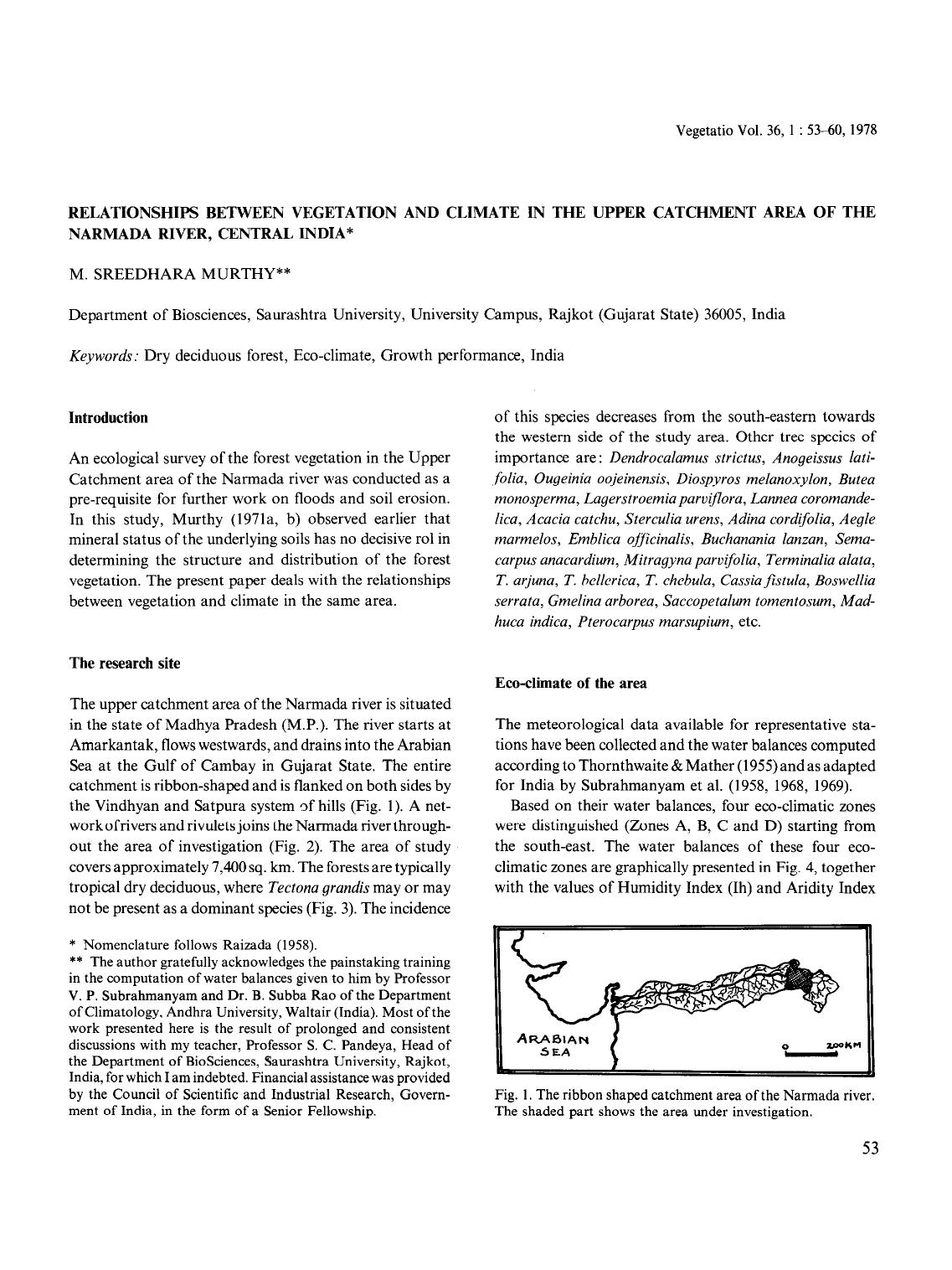 Relationships between vegetation and climate in the Upper Catchment area of the Narmada river, Central India by Unknown