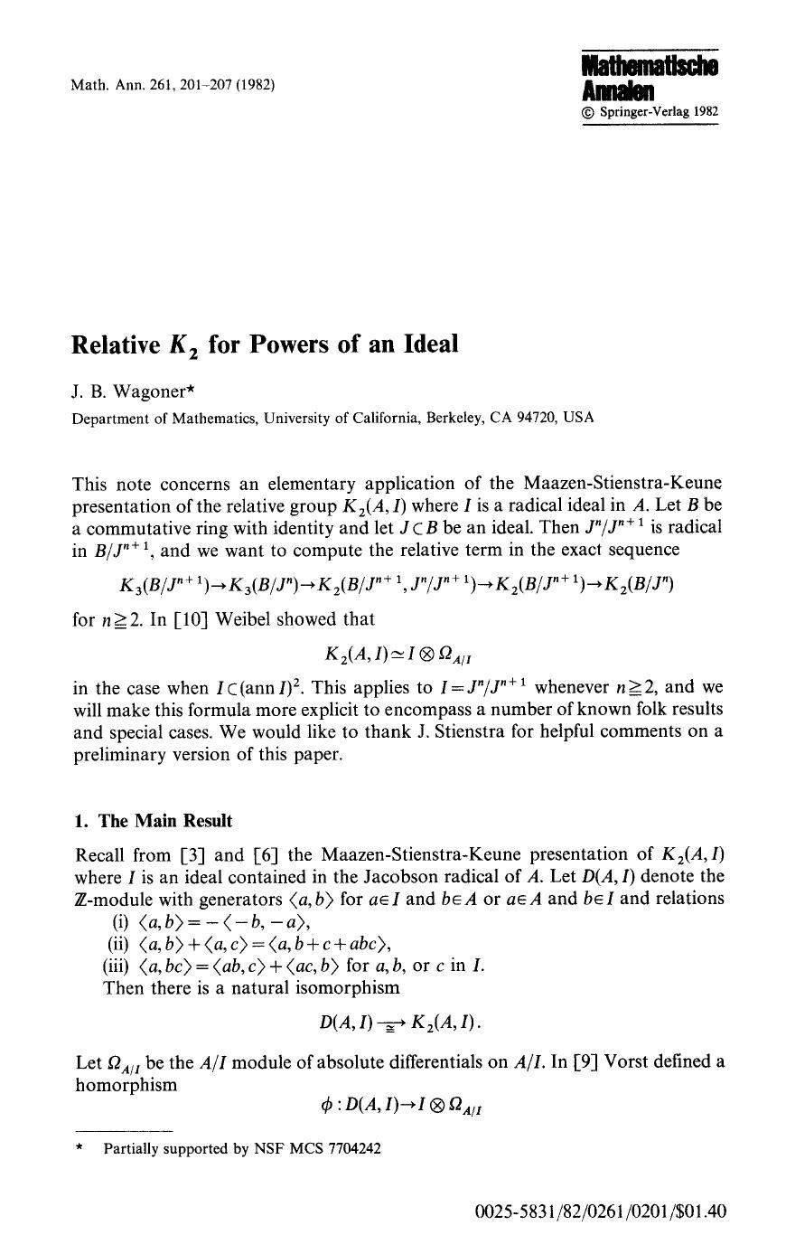 Relative <Emphasis Type="Italic">K <Emphasis> <Subscript>2 <Subscript> for powers of an ideal by Unknown