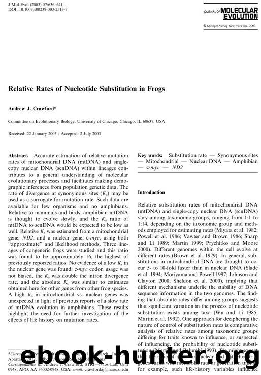 Relative Rates of Nucleotide Substitution in Frogs by Crawford A.J