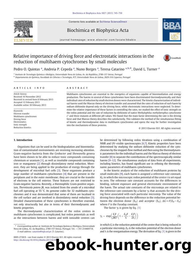 Relative importance of driving force and electrostatic interactions in the reduction of multihaem cytochromes by small molecules by Pedro O. Quintas & Andreia P. Cepeda & Nuno Borges & Teresa Catarino & David L. Turner