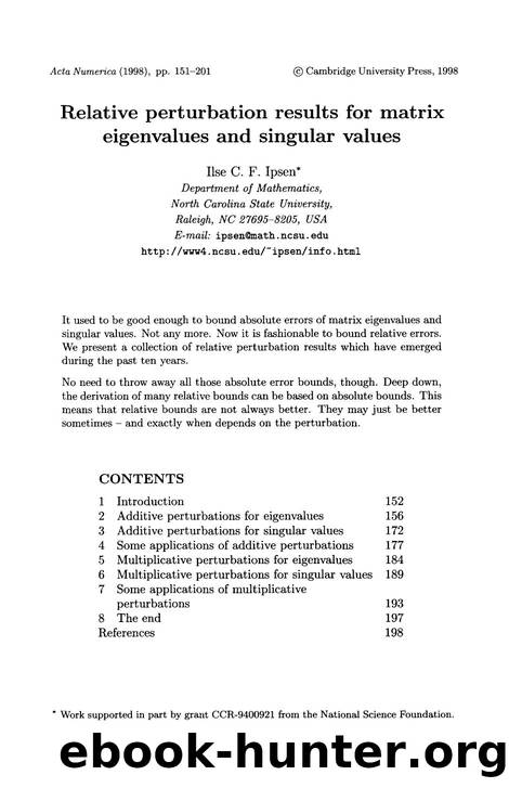 Relative perturbation results for matrix eigenvalues and singular values by Ilse C. F. Ipsen