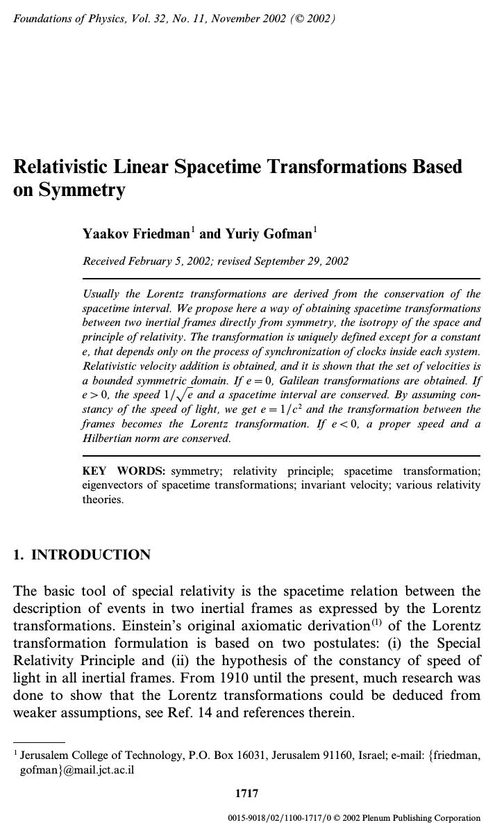 Relativistic Linear Spacetime Transformations Based on Symmetry by Unknown