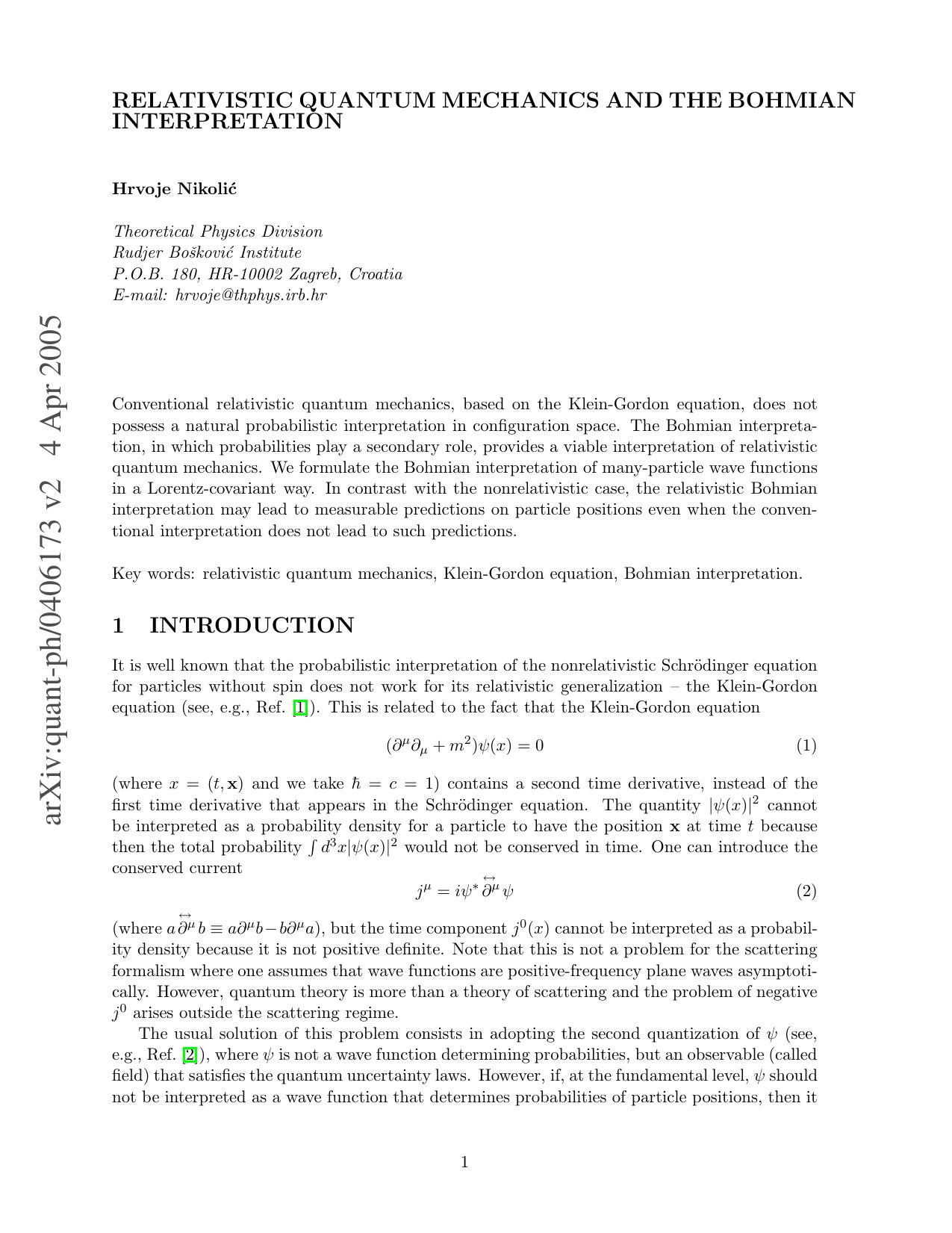 Relativistic QM and the Bohmian mechanics by Unknown