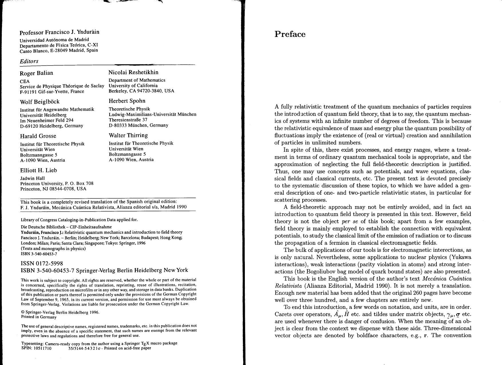 Relativistic Quantum Mechanics and Introduction to Field Theory by Francisco J. Yndurain