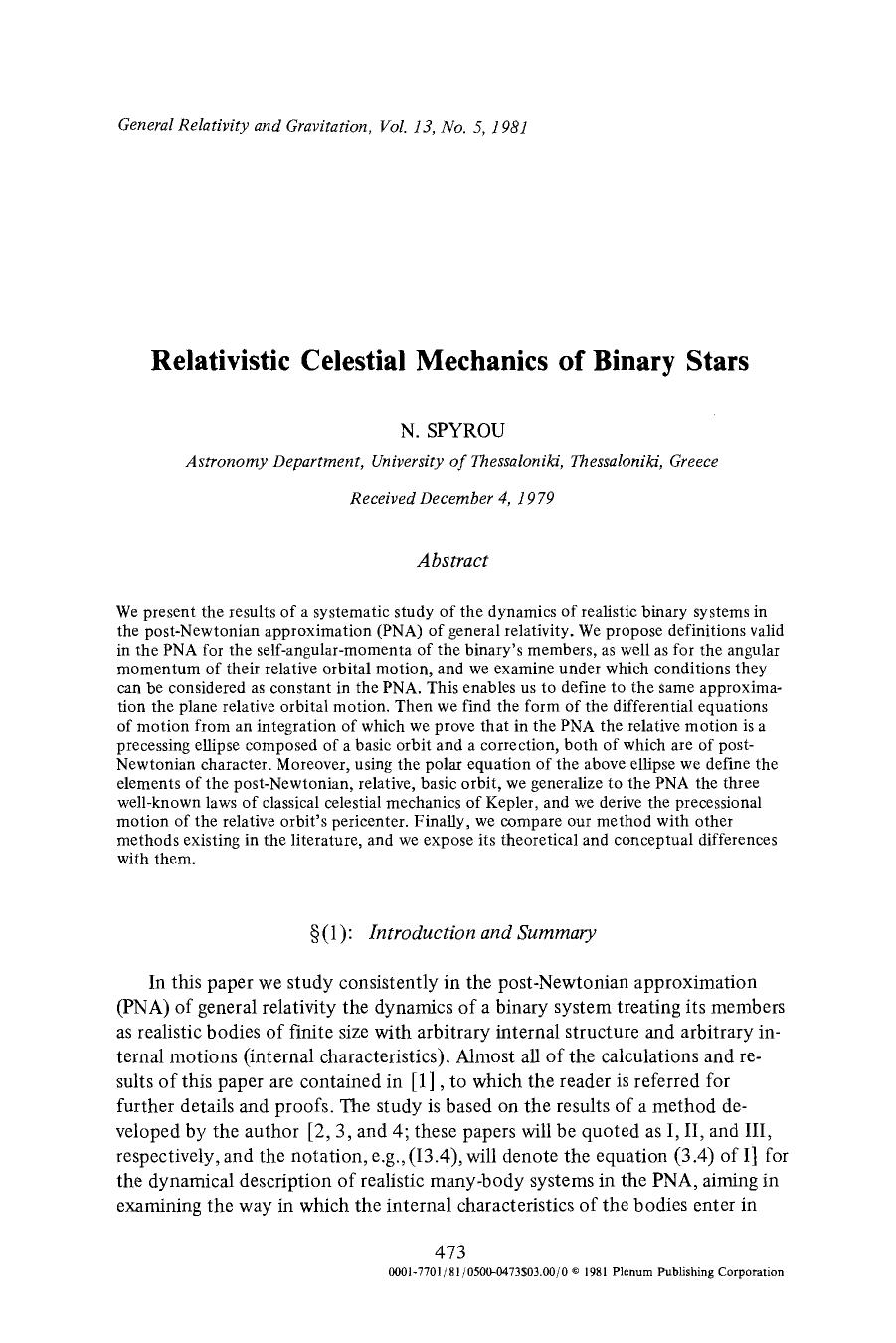 Relativistic celestial mechanics of binary stars by Unknown