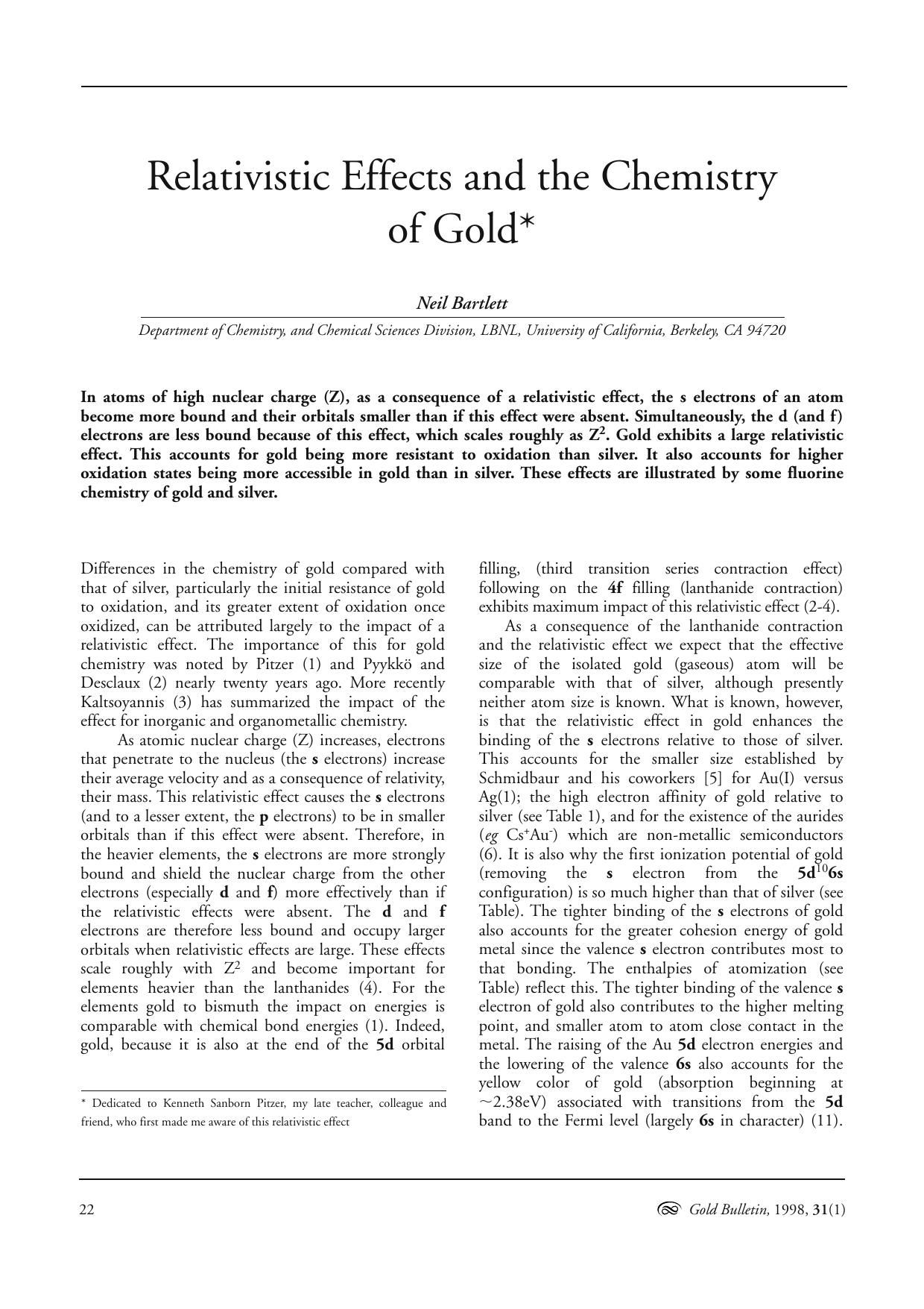 Relativistic effects and the chemistry of gold by Unknown