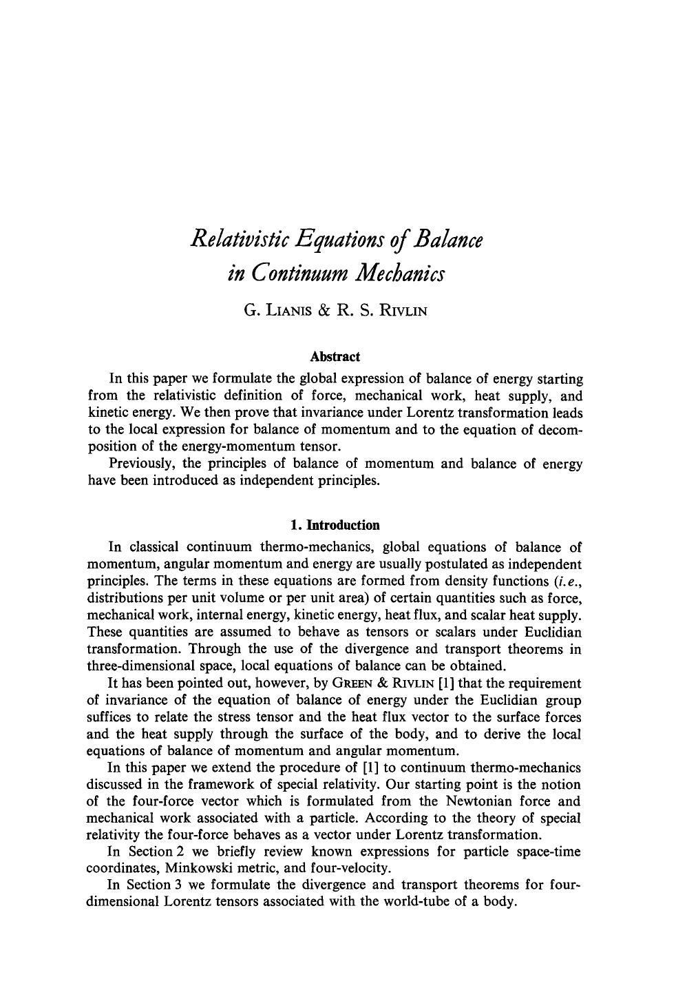 Relativistic equations of balance in continuum mechanics by Unknown