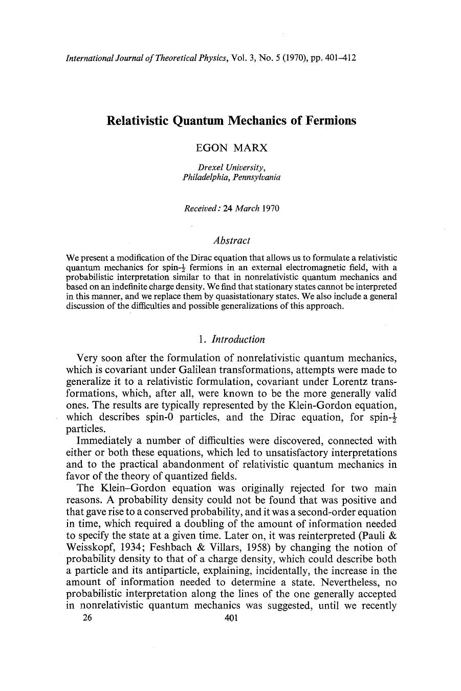 Relativistic quantum mechanics of fermions by Unknown
