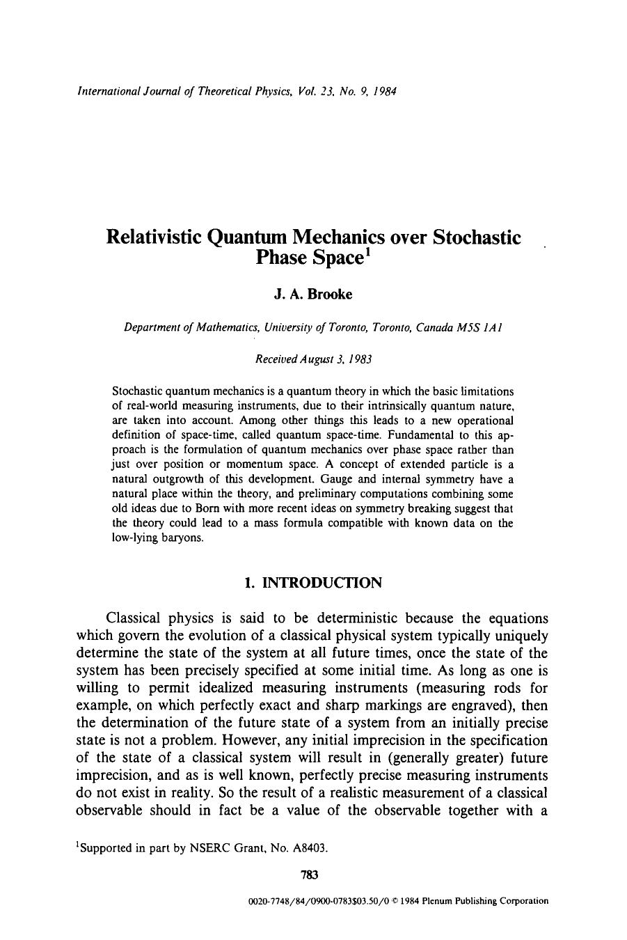 Relativistic quantum mechanics over stochastic phase space by Unknown