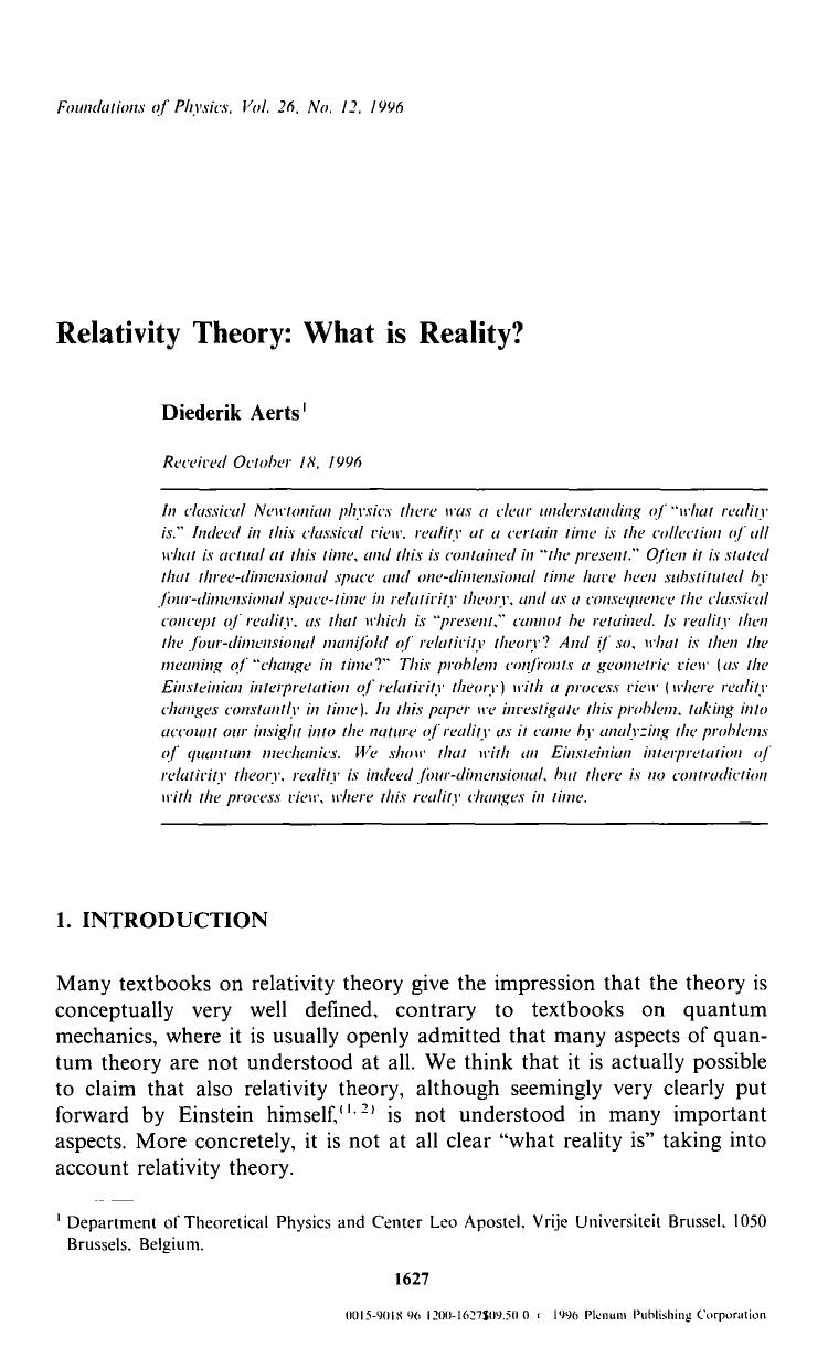 Relativity theory: What is reality? by Unknown