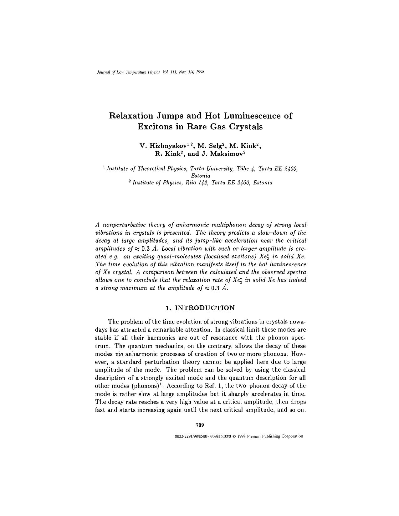 Relaxation Jumps and Hot Luminescence of Excitons in Rare Gas Crystals by Unknown