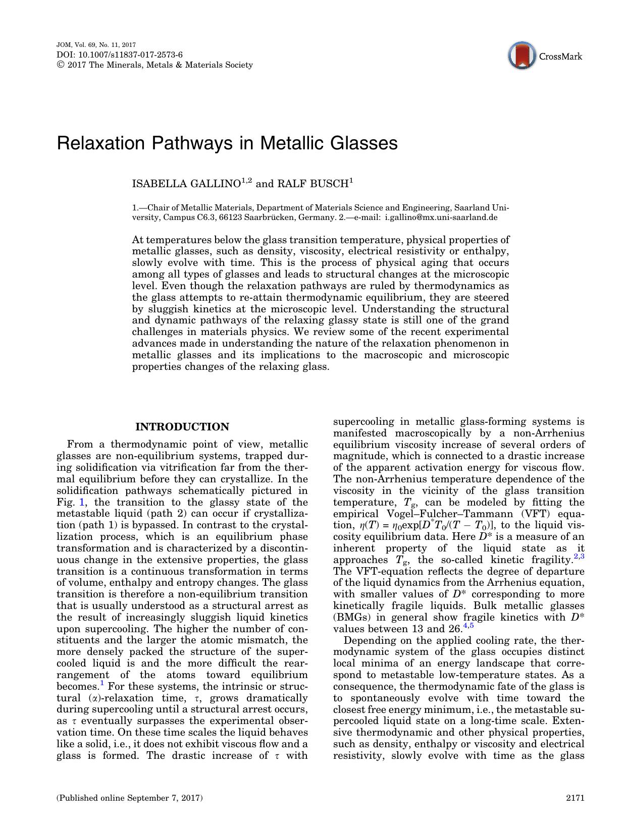 Relaxation Pathways in Metallic Glasses by Isabella Gallino & Ralf Busch