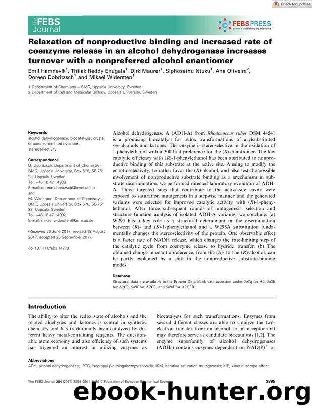 Relaxation of nonproductive binding and increased rate of coenzyme release in an alcohol dehydrogenase increases turnover with a nonpreferred alcohol enantiomer by Unknown