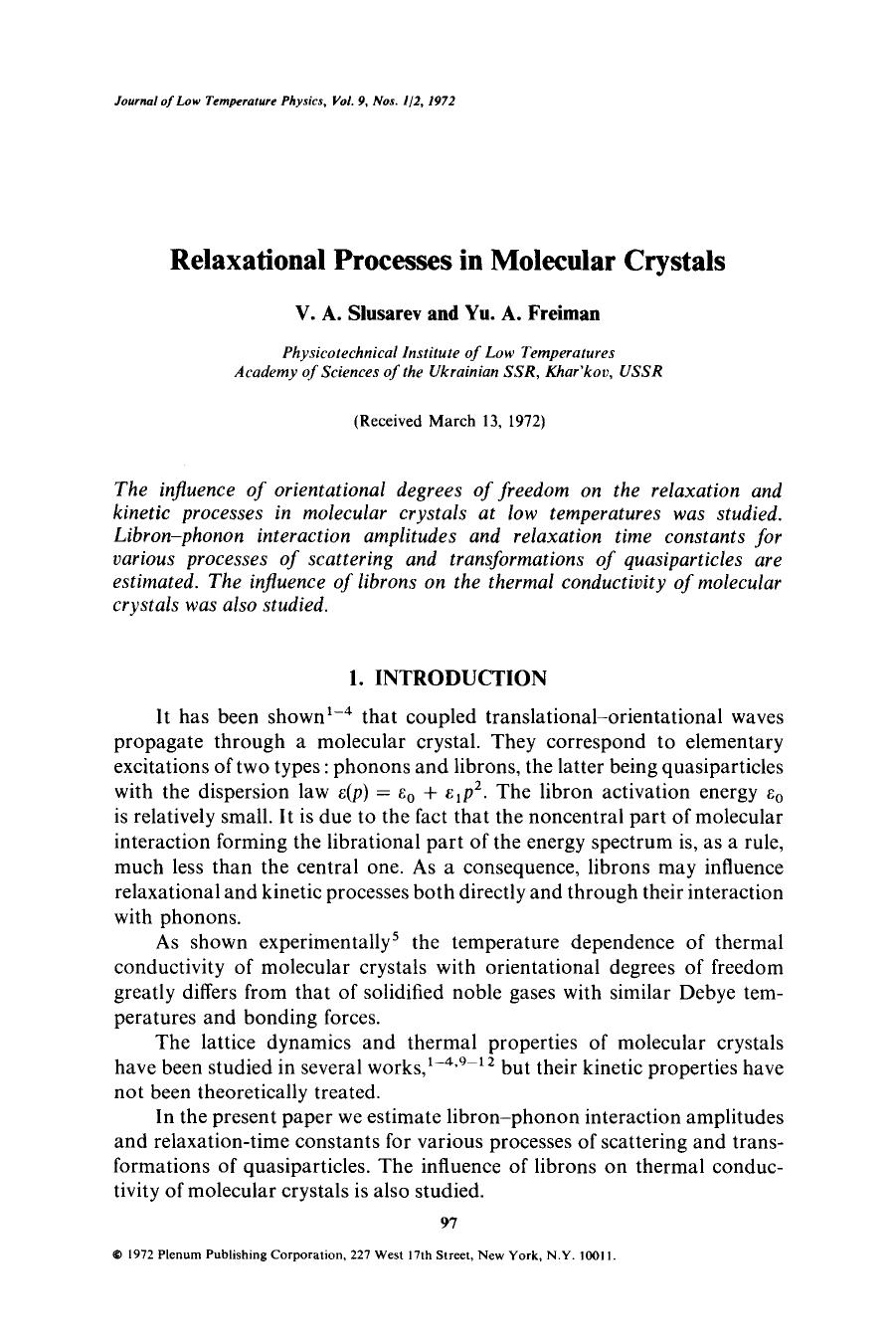 Relaxational processes in molecular crystals by Unknown