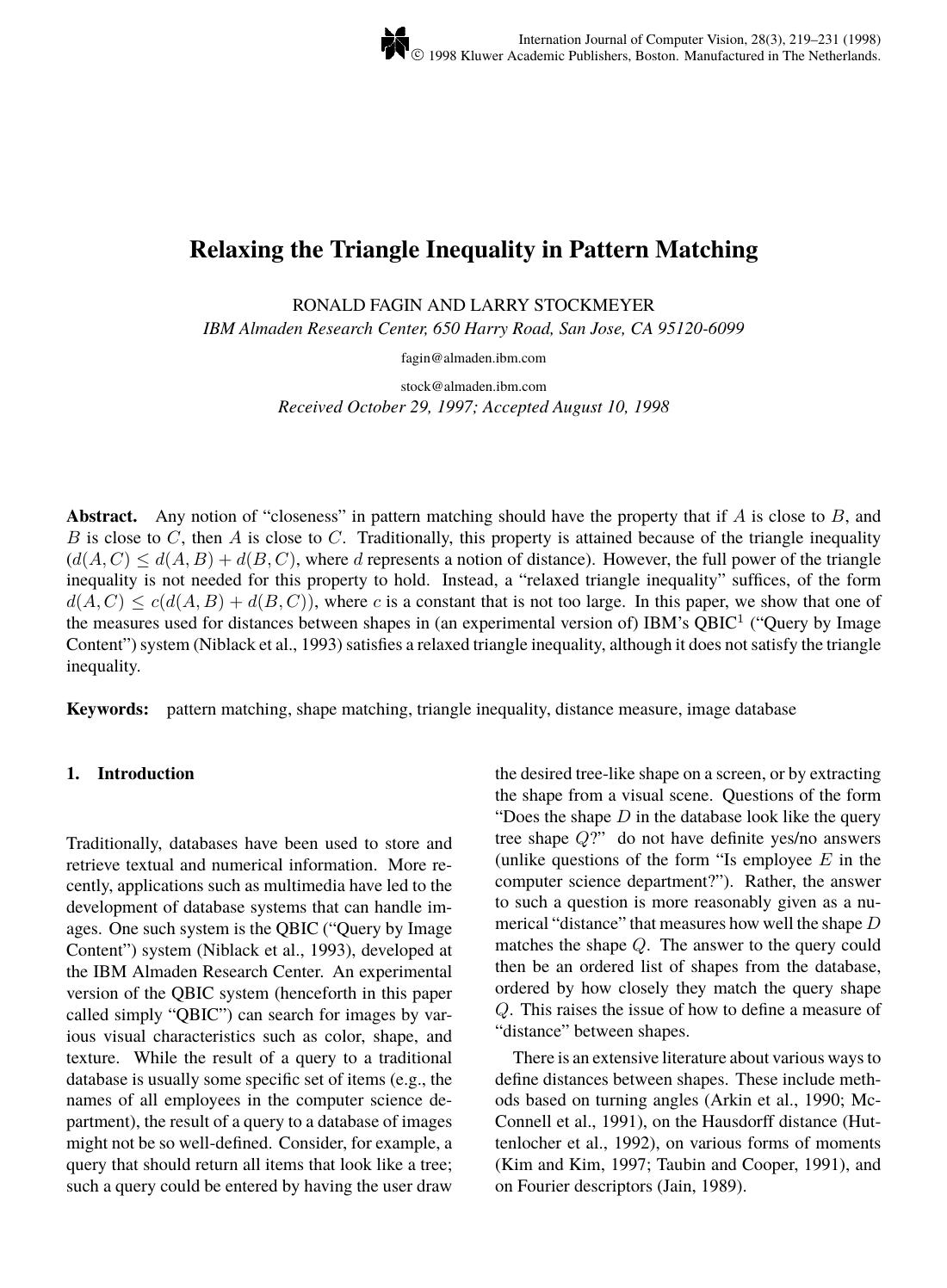 Relaxing the Triangle Inequality in Pattern Matching by Relaxing the Triangle Inequality in Pattern Matching