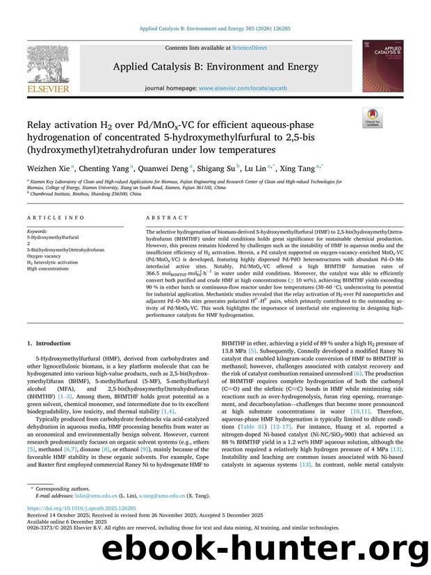 Relay activation H2 over PdMnOx-VC for efficient aqueous-phase hydrogenation of concentrated 5-hydroxymethylfurfural to 2,5-bis(hydroxymethyl)tetrahydrofuran under low temperatures by Weizhen Xie & Chenting Yang & Quanwei Deng & Shigang Su & Lu Lin & Xing Tang