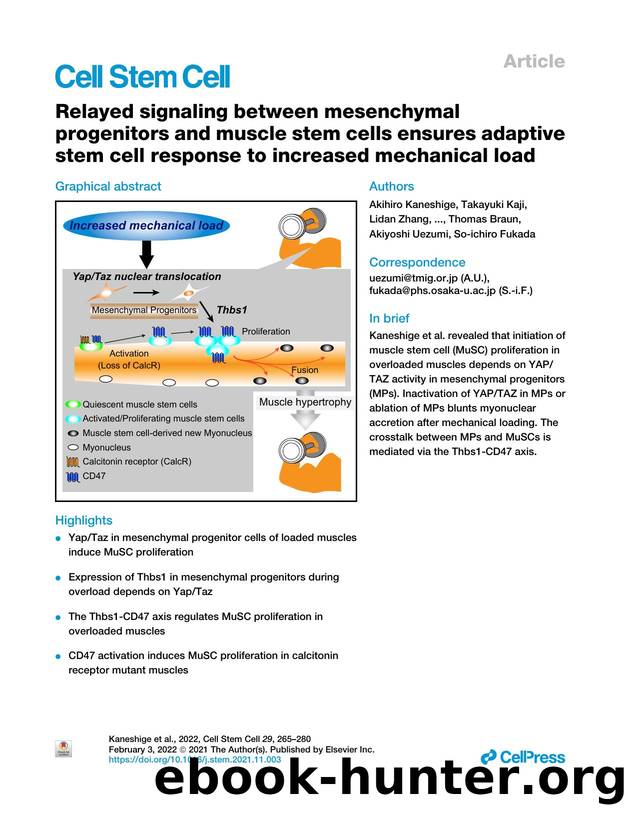 Relayed signaling between mesenchymal progenitors and muscle stem cells ensures adaptive stem cell response to increased mechanical load by unknow