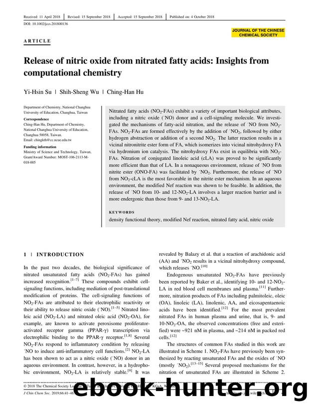 Release of Nitric Oxide from Nitrated Fatty Acids - Insights from Computational Chemistry: Nitric Oxide is Released from Nitrated Fatty Acids by Unknown